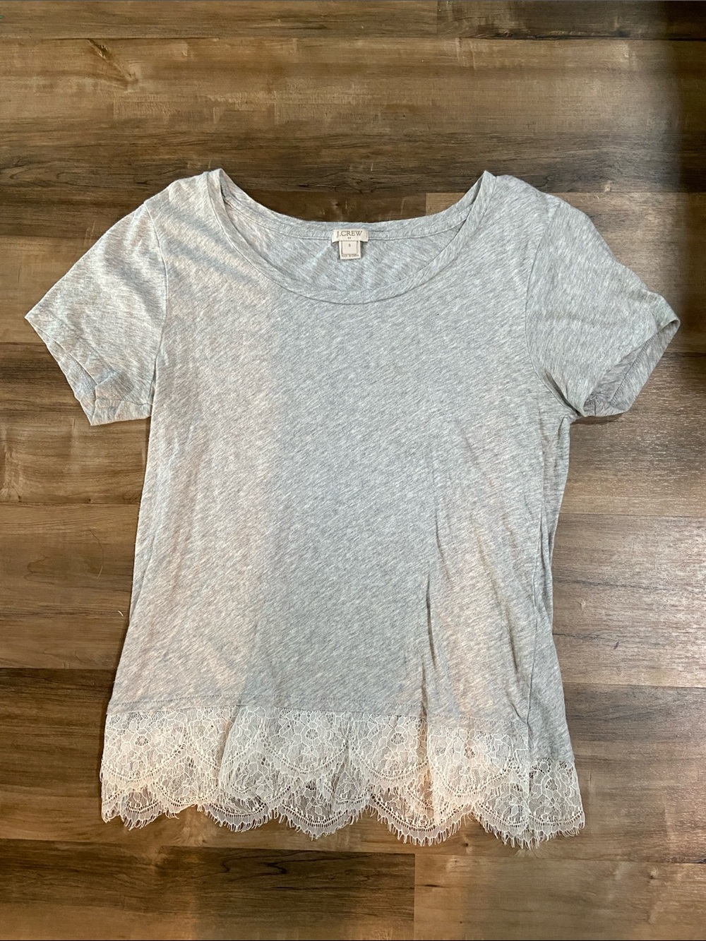 J. Crew Light Gray Lace-Hem Short Sleeve Tee